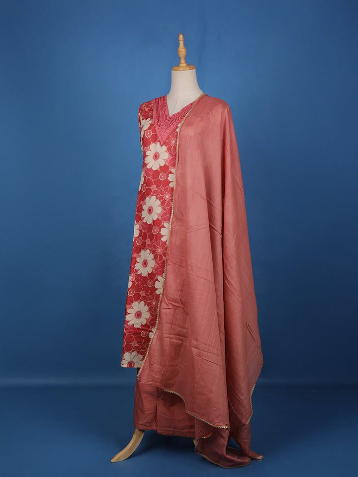 Onion Pink Floral Printed Cotton Salwar Suit - Diadem