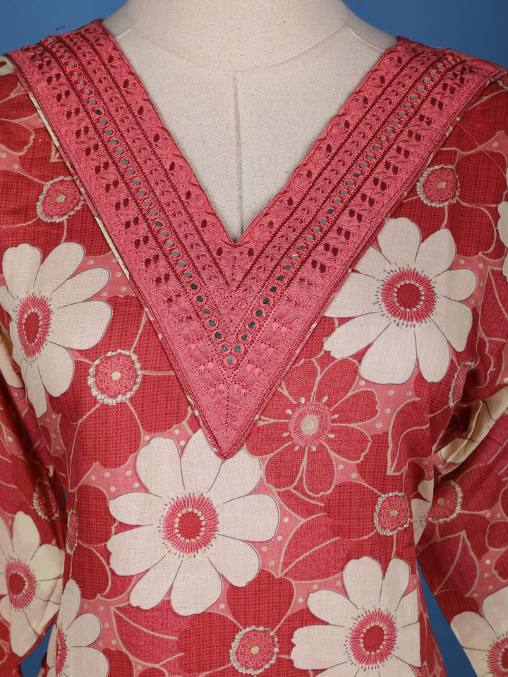 Onion Pink Floral Printed Cotton Salwar Suit - Diadem