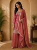 Onion Pink Floral Sequins And Beads Embroidered Design Organza Palazzo Suit with Dupatta