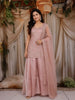 Onion Pink Floral Sequins Embroidered Organza Palazzo Suit