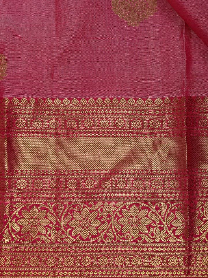 Onion Pink Floral Woven Pure Kanchipuram Silk Saree - Diadem