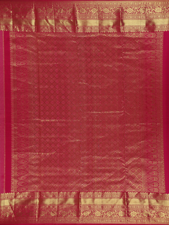 Onion Pink Floral Woven Pure Kanchipuram Silk Saree - Diadem