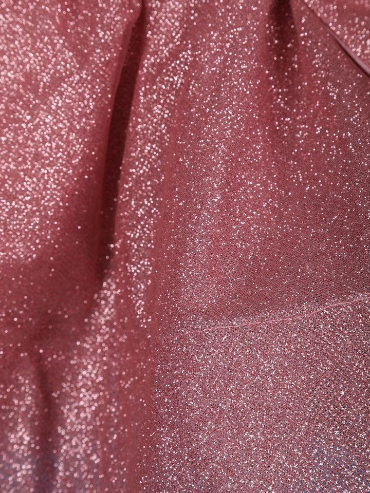 Onion Pink Glitter One-Shoulder Big Bow Net Frock - Diadem
