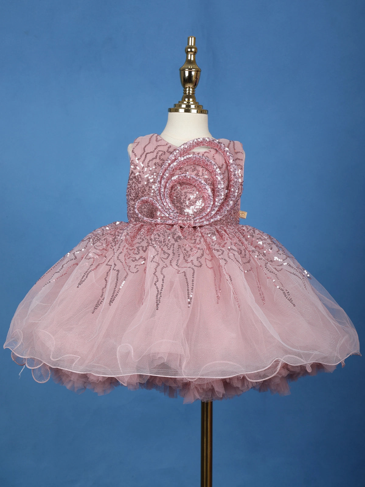 Onion Pink Glitter One-Shoulder Party Net Frock with Oversized Bow - Diadem