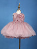 Onion Pink Glitter One-Shoulder Party Net Frock with Oversized Bow - Diadem