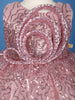 Onion Pink Glitter One-Shoulder Party Net Frock with Oversized Bow - Diadem