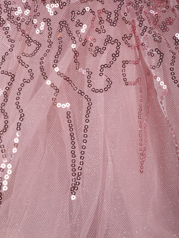 Onion Pink Glitter One-Shoulder Party Net Frock with Oversized Bow - Diadem