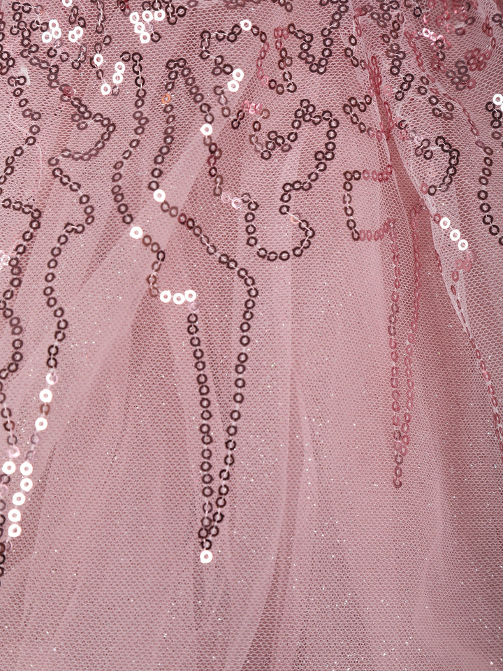 Onion Pink Glitter One-Shoulder Party Net Frock with Oversized Bow - Diadem