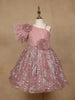 Onion Pink One-Shoulder Glitter Frock with 3D Spiral Rosettes - Diadem