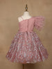 Onion Pink One-Shoulder Glitter Frock with 3D Spiral Rosettes - Diadem