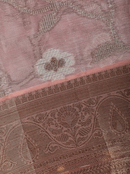 Onion Pink Floral Design Tissue Silk Saree - Diadem