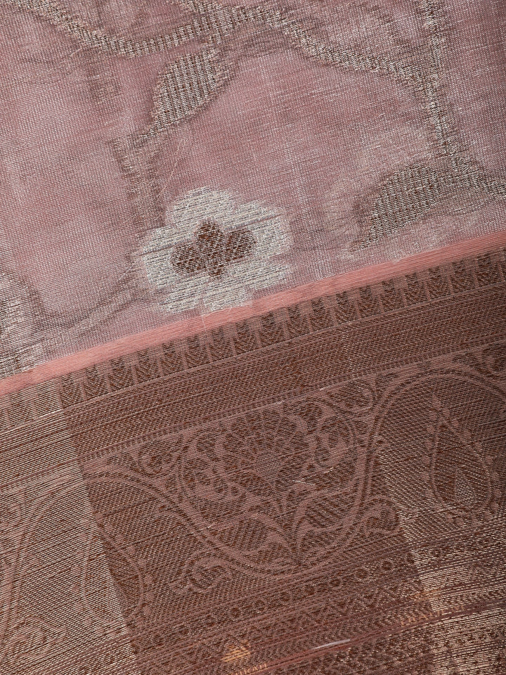 Onion Pink Floral Design Tissue Silk Saree - Diadem