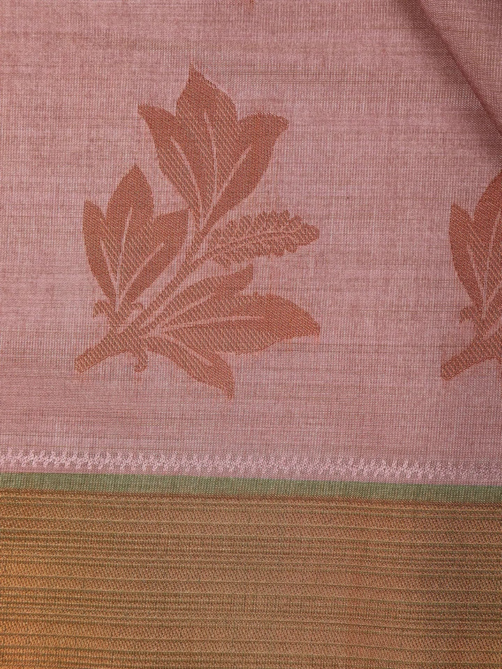 Onion Pink Semi Tussar Silk Floral Designed Saree - Diadem