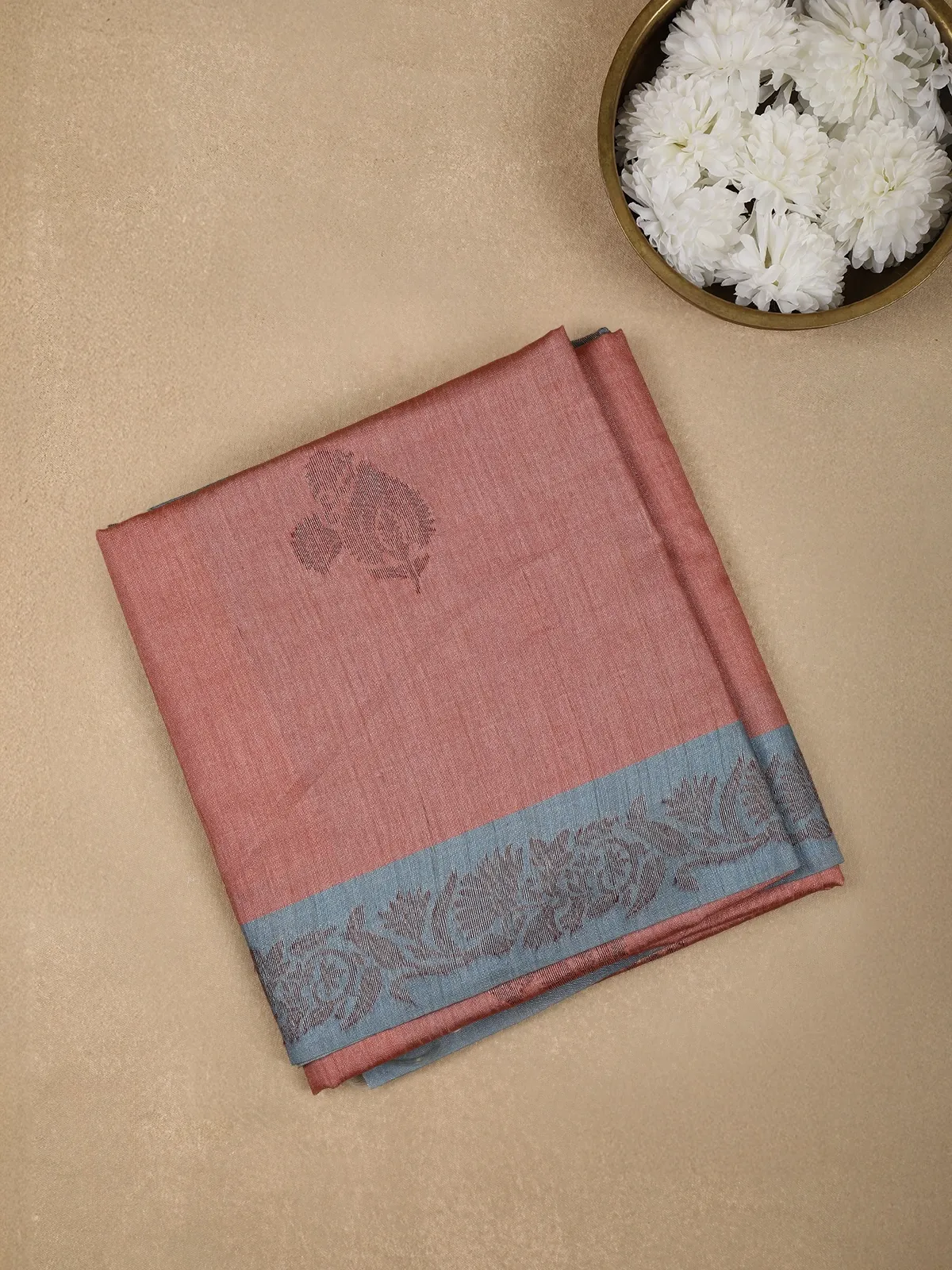 Onion Pink Semi Tussar Silk Floral Designed Saree - Diadem