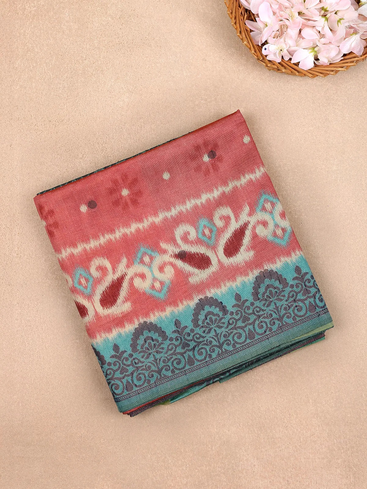 Onion Pink Semi Tussar Silk Saree with Floral & Paisley Design - Diadem