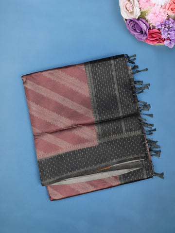Onion Pink Stripes Zari Woven Tissue Silk Saree - Diadem