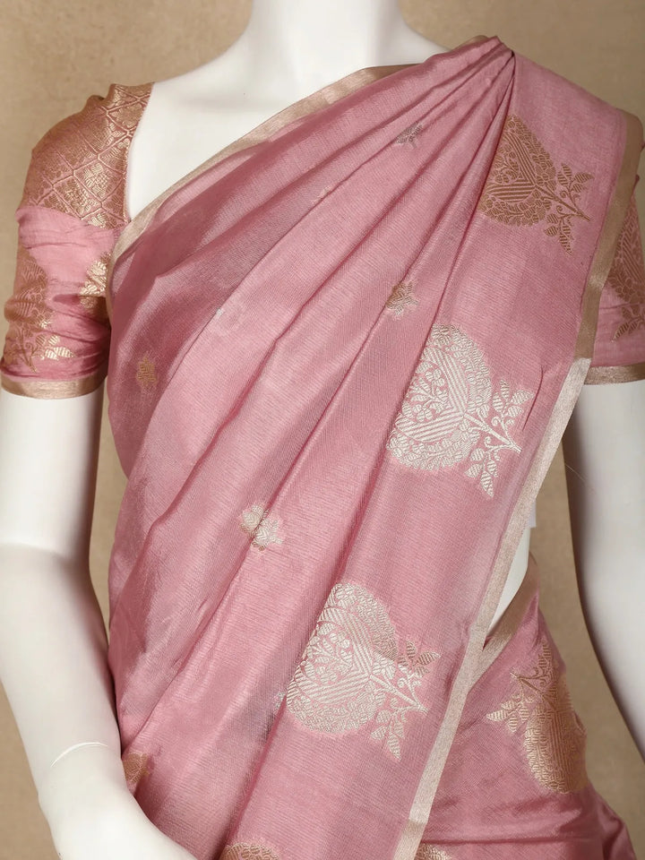 Onion pink Floral Designed Semi Silk Fancy Saree - Diadem
