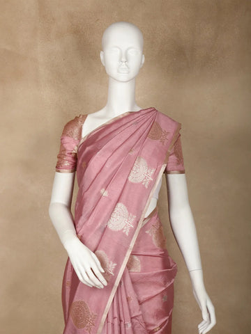 Onion pink Floral Designed Semi Silk Fancy Saree - Diadem