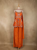 Orange Beads Embroidered Design Semi Tissue Peplum Palazzo Suit