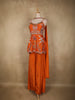Orange Beads Embroidered Design Semi Tissue Peplum Palazzo Suit