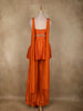 Orange Beads Embroidered Design Semi Tissue Peplum Palazzo Suit