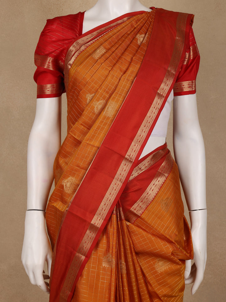 Orange Bird Designed Silk Saree - Diadem