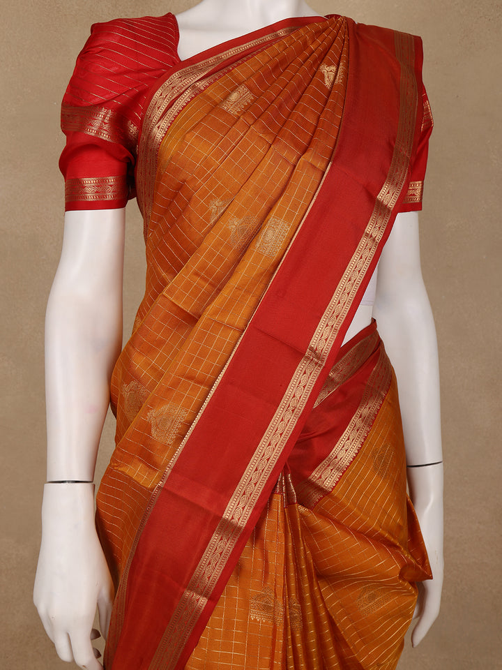 Orange Bird Designed Silk Saree - Diadem