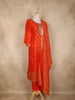 Orange Butta Zari Woven Design Banarasi Silk Straight Cut Salwar Suit with Dupatta