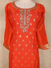 Orange Butta Zari Woven Design Banarasi Silk Straight Cut Salwar Suit with Dupatta