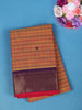 Orange Checked Design Cotton Saree With Zari Woven Purple Border
