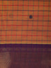 Orange Checked Design Cotton Saree With Zari Woven Purple Border