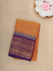 Orange Checked Design Cotton Saree with Purple Zari Border