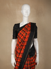 Orange Checked Design Pure Kanchipuram Silk Saree with Contrast Border