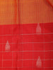 Orange Checks Woven Pure Kanchipuram Silk Saree with Contrast Zari Border