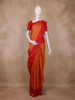 Orange Checks Woven Pure Kanchipuram Silk Saree with Contrast Zari Border