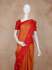 Orange Checks Woven Pure Kanchipuram Silk Saree with Contrast Zari Border