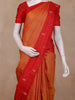 Orange Checks Woven Pure Kanchipuram Silk Saree with Contrast Zari Border