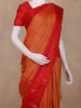 Orange Checks Woven Pure Kanchipuram Silk Saree with Contrast Zari Border