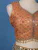 Orange Embroidered Design Banarasi Silk Lehenga