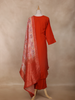 Orange Floral Design Cotton Straight Cut Salwar Suit