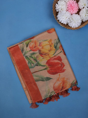 Orange Floral Design Semi Tissue Saree - Diadem