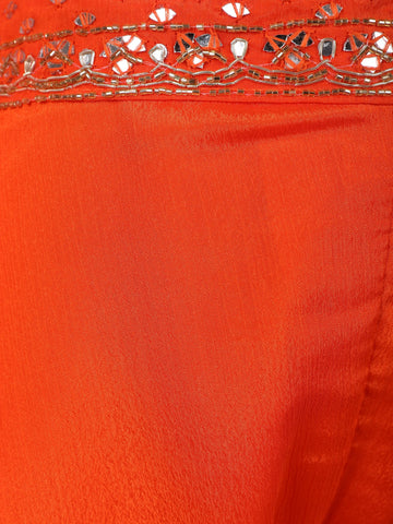 Orange Floral Design Synthetic Palazzo Suit - Diadem