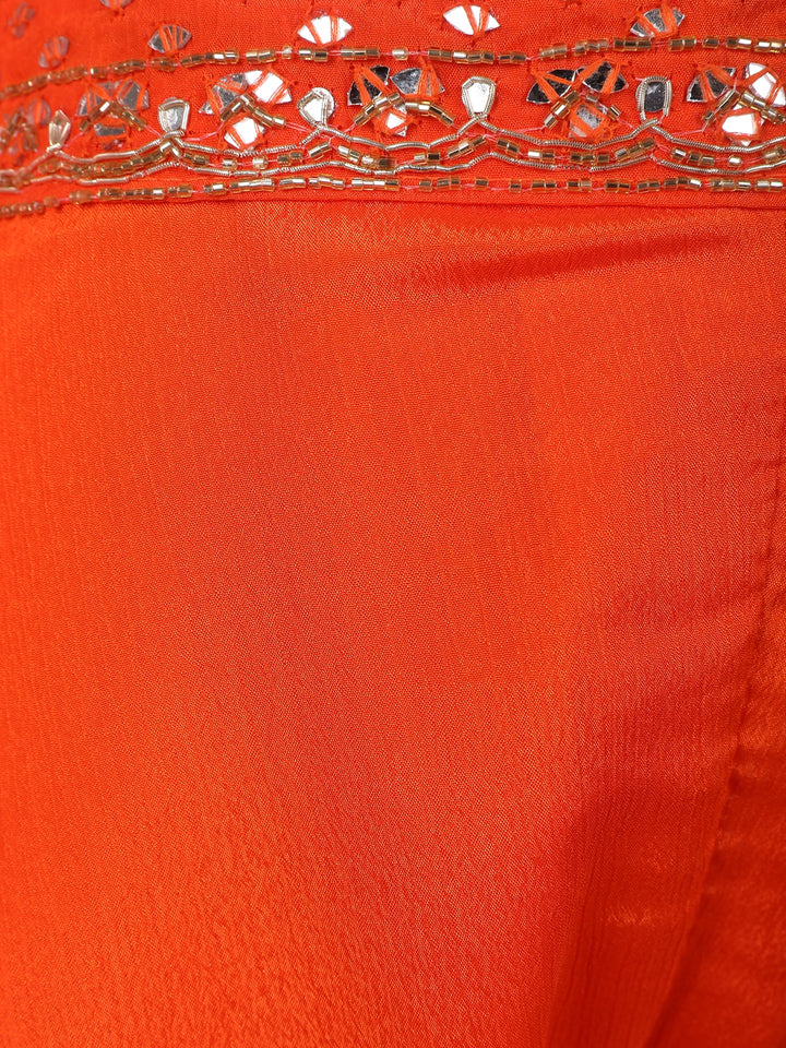 Orange Floral Design Synthetic Palazzo Suit - Diadem
