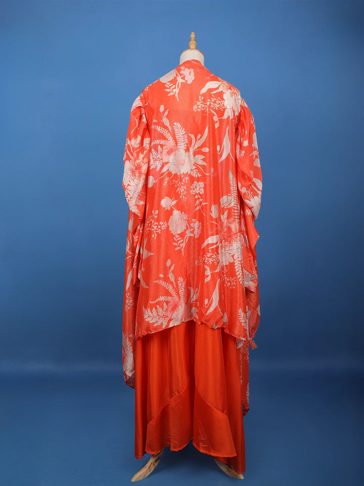 Orange Floral Design Synthetic Palazzo Suit - Diadem