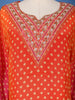 Orange Floral Designed Semi Silk Kaftan Suit - Diadem