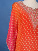 Orange Floral Designed Semi Silk Kaftan Suit - Diadem
