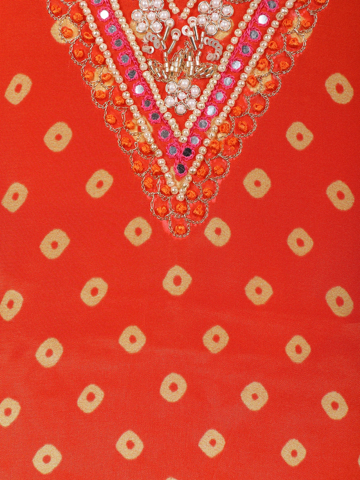 Orange Floral Designed Semi Silk Kaftan Suit - Diadem