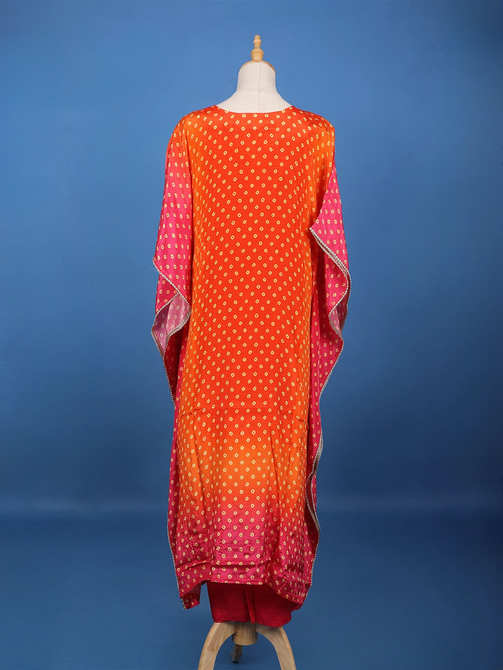 Orange Floral Designed Semi Silk Kaftan Suit - Diadem