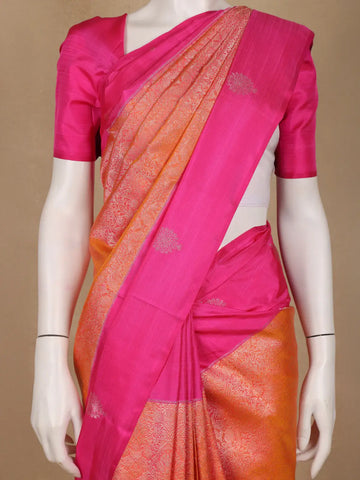 Orange Floral Designed Silk Saree - Diadem