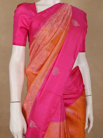 Orange Floral Designed Silk Saree - Diadem